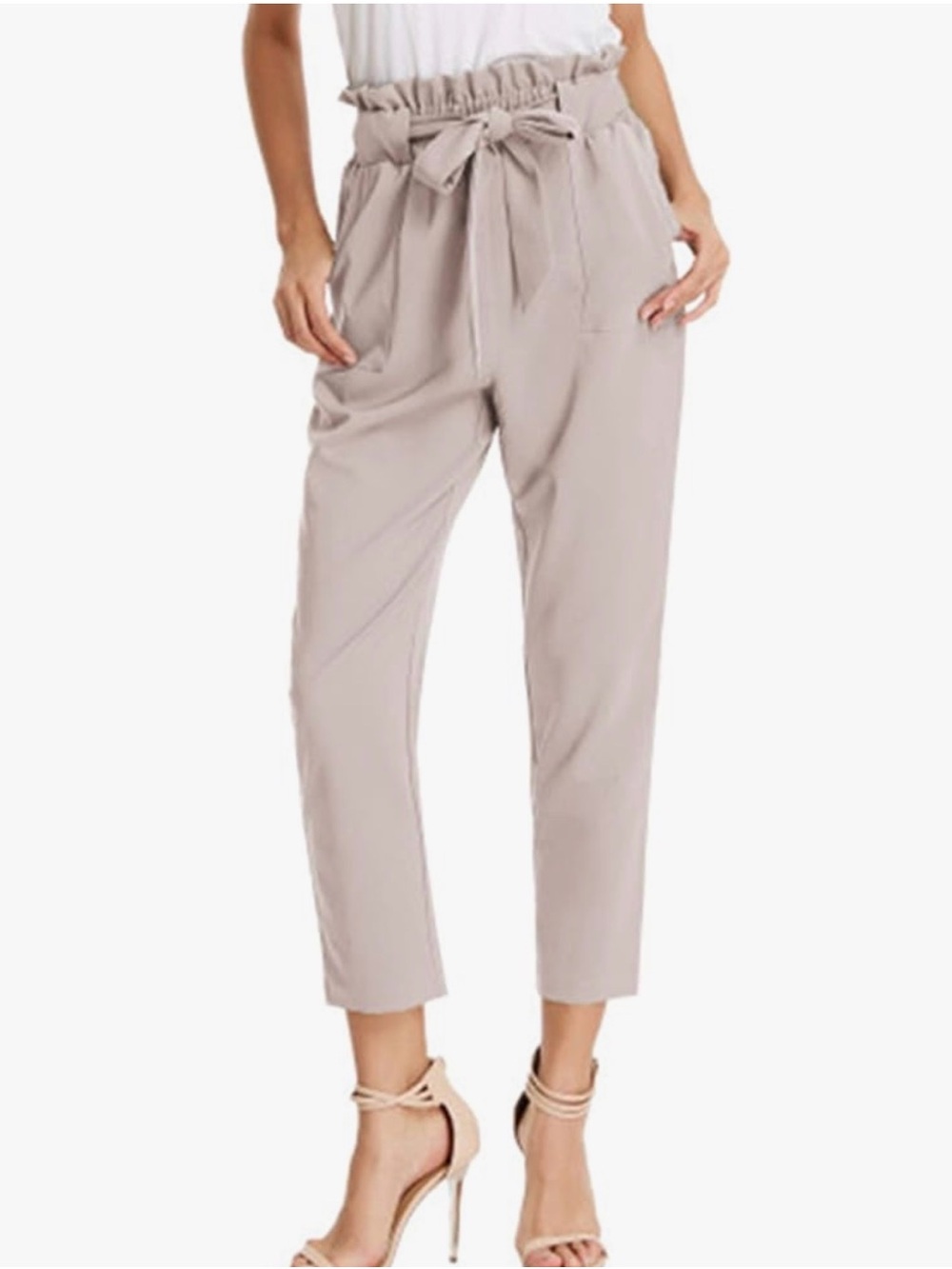 Cropped Pants Taupe | High-Waisted Business Casual Trousers M